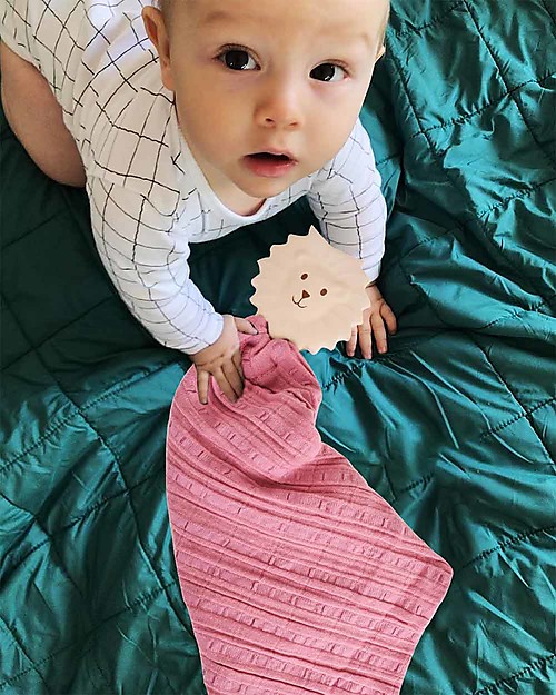 Tikiri DouDou Massaggiagengive Leone, Rosa - Caucciù Naturale e Cotone Bio Doudou