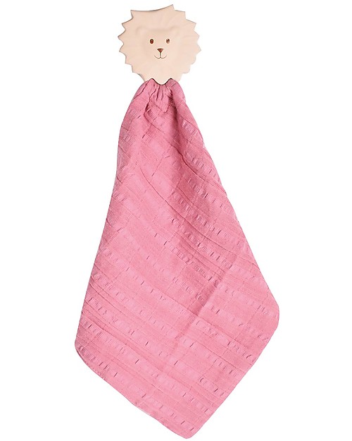 Tikiri DouDou Massaggiagengive Leone, Rosa - Caucciù Naturale e Cotone Bio Doudou
