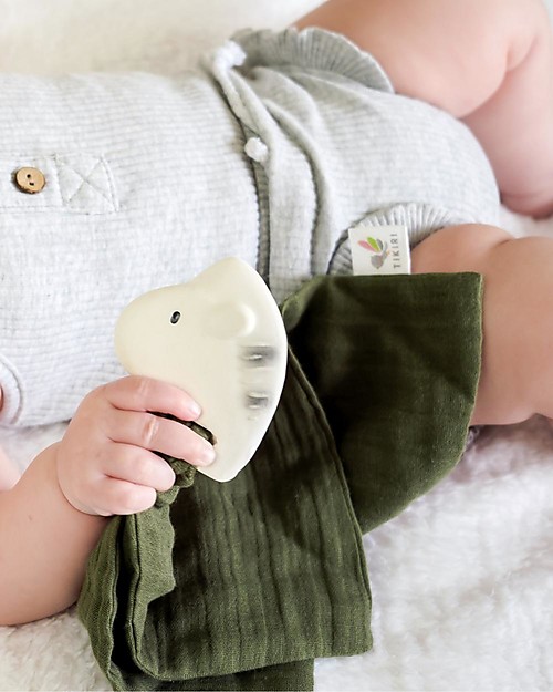 Tikiri DouDou Massaggiagengive Zebra - Verde Oliva -Caucciù Naturale e Cotone Bio Doudou