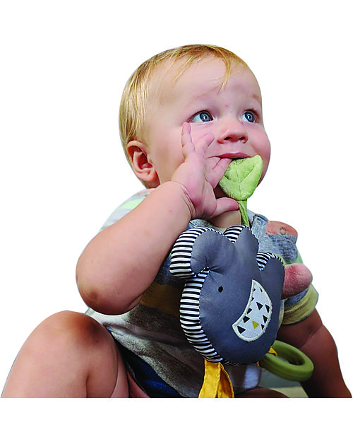 Tikiri Gioco Multisensoriale, Elefantino - Vibra tirando la Cordicella! - Cotone Bio Sonagli