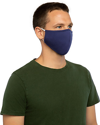 Tikiri Mascherina Lavabile per Adulti/11+ Anni - Blu - 3 Strati - Filtraggio oltre 95% - 100% Cotone certificato Oeko-Tex Mascherine di Protezione Individuale_