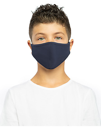 Tikiri Mascherina Lavabile per Bambini - Blu - 3 Strati - Filtraggio oltre 95% - 100% Cotone certificato Oeko-Tex Mascherine di Protezione Individuale_