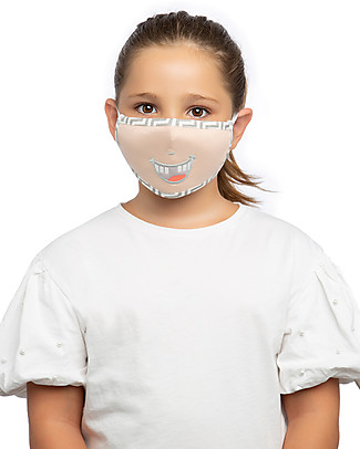 Tikiri Mascherina Lavabile per Bambini - Denti Soridenti - 3 Strati - Filtraggio oltre 95% - 100% Cotone certificato Oeko-Tex Mascherine di Protezione Individuale