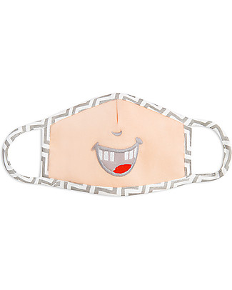 Tikiri Mascherina Lavabile per Bambini - Denti Sorridenti - 3 Strati - Filtraggio oltre 95% - 100% Cotone certificato Oeko-Tex Mascherine di Protezione Individuale_
