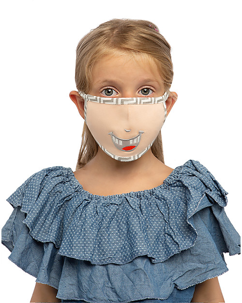 Tikiri Mascherina Lavabile per Bambini - Denti Sorridenti - 3 Strati - Filtraggio oltre 95% - 100% Cotone certificato Oeko-Tex Mascherine Protettive_