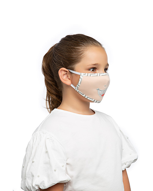 Tikiri Mascherina Lavabile per Bambini - Denti Sorridenti - 3 Strati - Filtraggio oltre 95% - 100% Cotone certificato Oeko-Tex Mascherine Protettive_