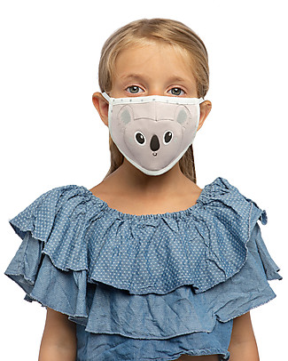 Tikiri Mascherina Lavabile per Bambini - Koala - 3 Strati - Filtraggio oltre 95% - 100% Cotone certificato Oeko-Tex Mascherine di Protezione Individuale