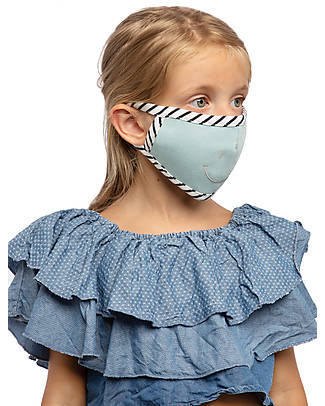 Tikiri Mascherina Lavabile per Bambini - Sorriso Blu - 3 Strati - Filtraggio oltre 95% - 100% Cotone certificato Oeko-Tex Mascherine di Protezione Individuale