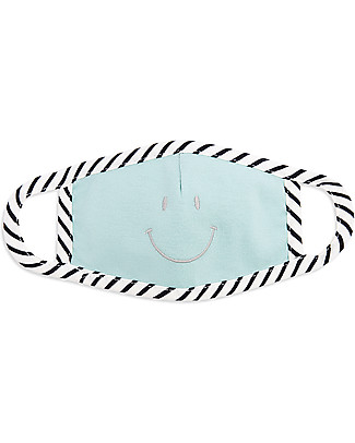 Tikiri Mascherina Lavabile per Bambini - Sorriso Blu - 3 Strati - Filtraggio oltre 95% - 100% Cotone certificato Oeko-Tex Mascherine di Protezione Individuale_