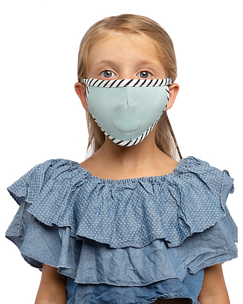 Tikiri Mascherina Lavabile per Bambini - Sorriso Blu - 3 Strati - Filtraggio oltre 95% - 100% Cotone certificato Oeko-Tex Mascherine Protettive_