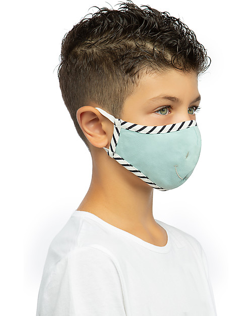 Tikiri Mascherina Lavabile per Bambini - Sorriso Blu - 3 Strati - Filtraggio oltre 95% - 100% Cotone certificato Oeko-Tex Mascherine Protettive_