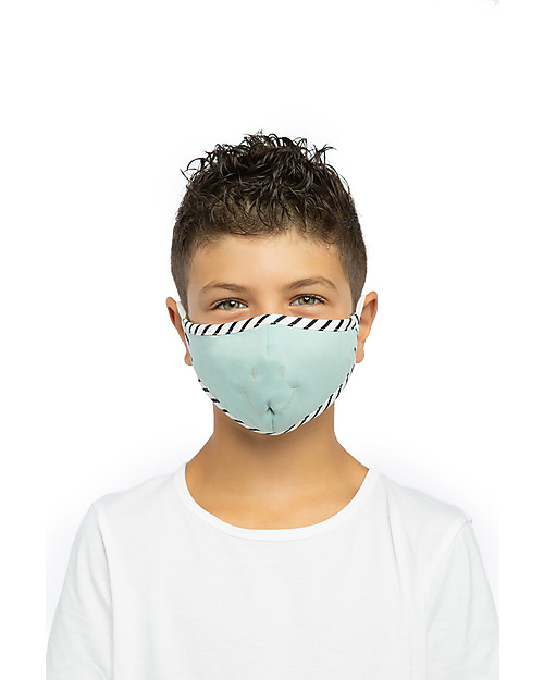 Tikiri Mascherina Lavabile per Bambini - Sorriso Blu - 3 Strati - Filtraggio oltre 95% - 100% Cotone certificato Oeko-Tex Mascherine Protettive_