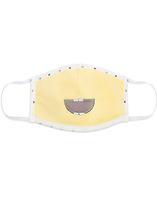 Tikiri Mascherina Lavabile per Bambini - Sorriso Giallo - 3 Strati - Filtraggio oltre 95% - 100% Cotone certificato Oeko-Tex Mascherine di Protezione Individuale