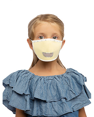 Tikiri Mascherina Lavabile per Bambini - Sorriso Giallo - 3 Strati - Filtraggio oltre 95% - 100% Cotone certificato Oeko-Tex Mascherine di Protezione Individuale