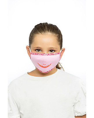 Tikiri Mascherina Lavabile per Bambini - Sorriso Mostro - 3 Strati - Filtraggio oltre 95% - 100% Cotone certificato Oeko-Tex Mascherine di Protezione Individuale