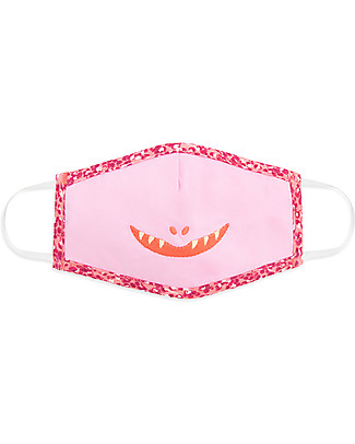 Tikiri Mascherina Lavabile per Bambini - Sorriso Mostro - 3 Strati - Filtraggio oltre 95% - 100% Cotone certificato Oeko-Tex Mascherine di Protezione Individuale_