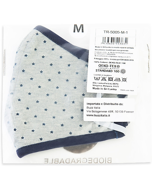 Tikiri Mascherina Lavabile per Bambini - Stelle - 3 Strati - Filtraggio oltre 95% - 100% Cotone certificato Oeko-Tex Mascherine Protettive_