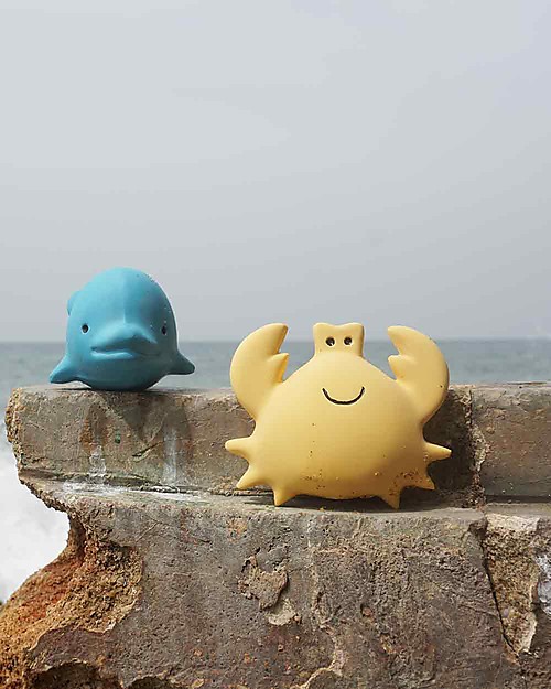 Tikiri Ocean Buddies - Granchio - 3-in-1 Sonaglio, Massaggiagengive, Gioco da Bagno - 100% Caucciù Naturale Giochi Bagno