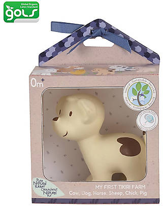 Tikiri OUTLET - 3-in-1 Sonaglio Cane, Massaggiagengive, Gioco da Bagno, My First Farm - Confezione Regalo - 100% Caucciù Naturale - Pezzo di Showroom Giochi Bagno