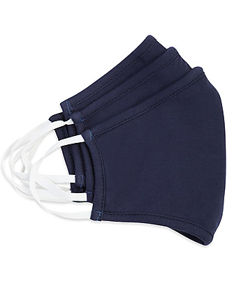 Tikiri Pacco da 3 Mascherine Lavabili per Adulti/11+ Anni - Blu - 3 Strati - Filtraggio oltre 95% - 100% Cotone certificato Oeko-Tex Mascherine di Protezione Individuale