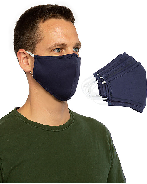 Tikiri Pacco da 3 Mascherine Lavabili per Adulti/11+ Anni - Blu - 3 Strati - Filtraggio oltre 95% - 100% Cotone certificato Oeko-Tex Mascherine Protettive_