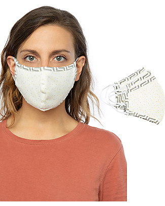 Tikiri Pacco da 3 Mascherine Lavabili per Adulti/11+ Anni - Pois Grigi - 3 Strati - Filtraggio oltre 95% - 100% Cotone certificato Oeko-Tex Mascherine di Protezione Individuale_
