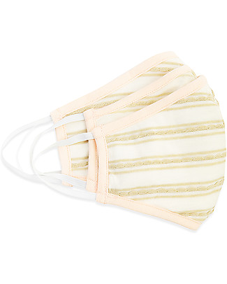 Tikiri Pacco da 3 Mascherine Lavabili per Adulti/11+ Anni - Righe Crema - 3 Strati - Filtraggio oltre 95% - 100% Cotone certificato Oeko-Tex Mascherine di Protezione Individuale