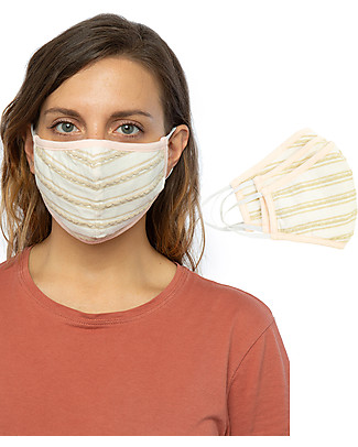 Tikiri Pacco da 3 Mascherine Lavabili per Adulti/11+ Anni - Righe Crema - 3 Strati - Filtraggio oltre 95% - 100% Cotone certificato Oeko-Tex Mascherine di Protezione Individuale_