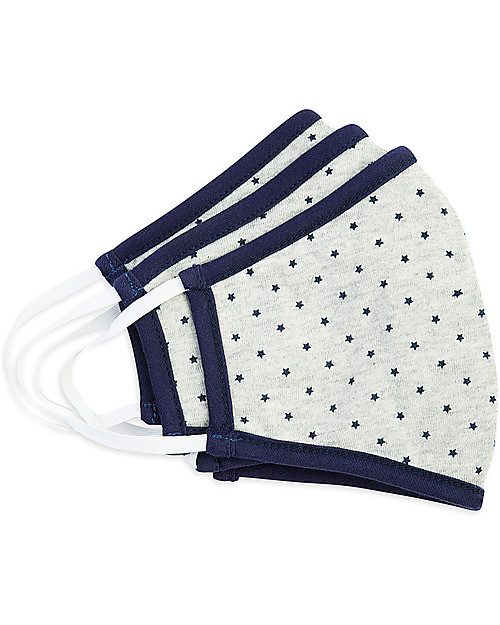 Tikiri Pacco da 3 Mascherine Lavabili per Adulti/11+ Anni - Stelle - 3 Strati - Filtraggio oltre 95% - 100% Cotone certificato Oeko-Tex Mascherine Protettive_