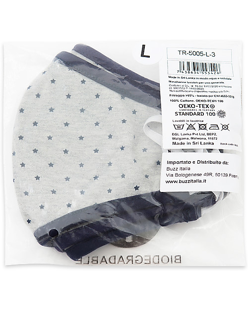 Tikiri Pacco da 3 Mascherine Lavabili per Adulti/11+ Anni - Stelle - 3 Strati - Filtraggio oltre 95% - 100% Cotone certificato Oeko-Tex Mascherine Protettive_