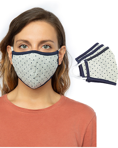 Tikiri Pacco da 3 Mascherine Lavabili per Adulti/11+ Anni - Stelle - 3 Strati - Filtraggio oltre 95% - 100% Cotone certificato Oeko-Tex Mascherine Protettive_