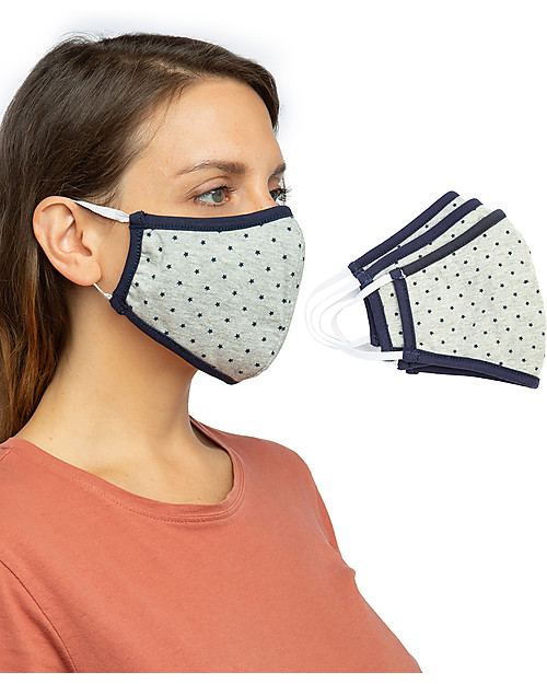 Tikiri Pacco da 3 Mascherine Lavabili per Adulti/11+ Anni - Stelle - 3 Strati - Filtraggio oltre 95% - 100% Cotone certificato Oeko-Tex Mascherine Protettive_