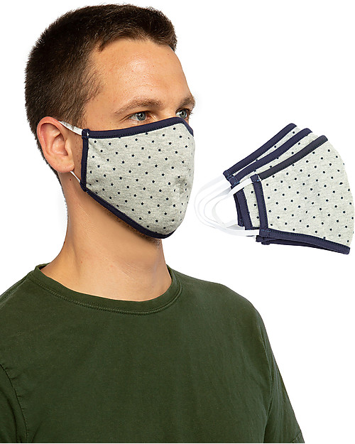 Tikiri Pacco da 3 Mascherine Lavabili per Adulti/11+ Anni - Stelle - 3 Strati - Filtraggio oltre 95% - 100% Cotone certificato Oeko-Tex Mascherine Protettive_