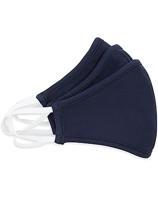 Tikiri Pacco da 3 Mascherine Lavabili per Bambini 6-11 anni - Blu - 3 Strati - Filtraggio oltre 95% - 100% Cotone certificato Oeko-Tex Mascherine di Protezione Individuale