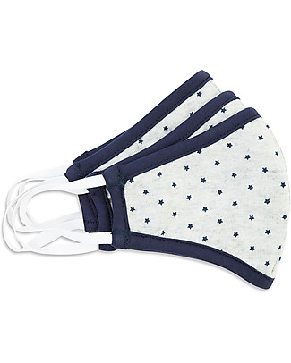 Tikiri Pacco da 3 Mascherine Lavabili per Bambini 6-11 anni - Stelle - 3 Strati - Filtraggio oltre 95% - 100% Cotone certificato Oeko-Tex Mascherine di Protezione Individuale