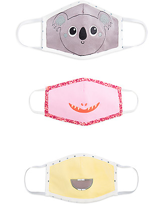Tikiri Pacco da 3 Mascherine Lavabili per Bambini - Bambina - 3 Strati - Filtraggio oltre 95% - 100% Cotone certificato Oeko-Tex Mascherine di Protezione Individuale