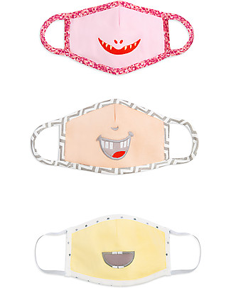 Tikiri Pacco da 3 Mascherine Lavabili per Bambini - Bambina - 3 Strati - Filtraggio oltre 95% - 100% Cotone certificato Oeko-Tex Mascherine di Protezione Individuale_