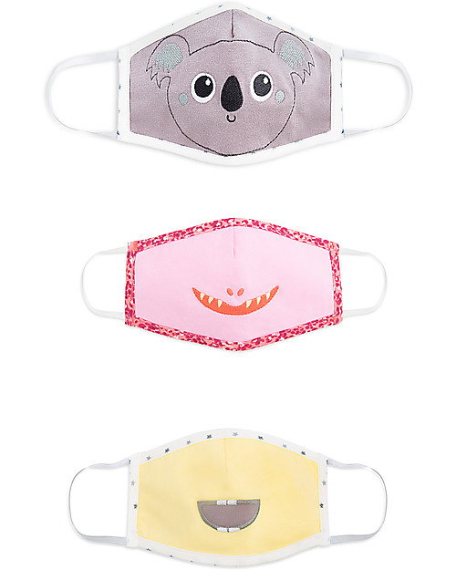 Tikiri Pacco da 3 Mascherine Lavabili per Bambini - Bambina - 3 Strati - Filtraggio oltre 95% - 100% Cotone certificato Oeko-Tex Mascherine Protettive_