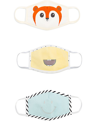 Tikiri Pacco da 3 Mascherine Lavabili per Bambini - Bambino - 3 Strati - Filtraggio oltre 95% - 100% Cotone certificato Oeko-Tex Mascherine di Protezione Individuale