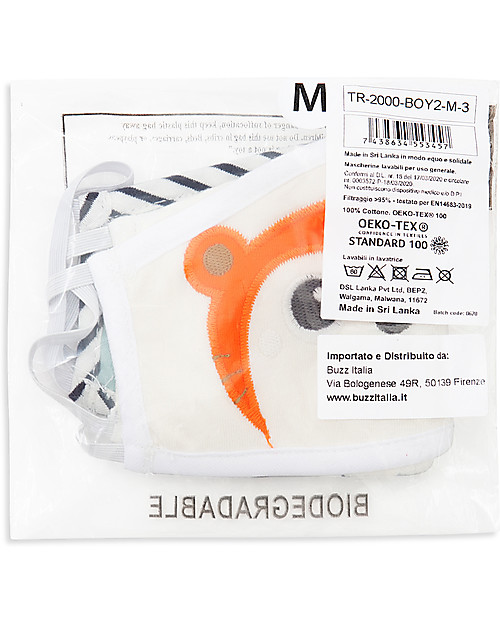 Tikiri Pacco da 3 Mascherine Lavabili per Bambini - Bambino - 3 Strati - Filtraggio oltre 95% - 100% Cotone certificato Oeko-Tex Mascherine Protettive_