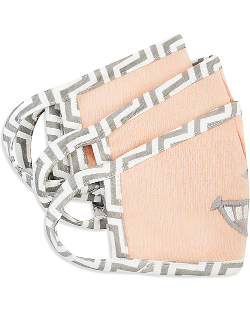 Tikiri Pacco da 3 Mascherine Lavabili per Bambini - Denti Soridenti - 3 Strati - Filtraggio oltre 95% - 100% Cotone certificato Oeko-Tex Mascherine Protettive_
