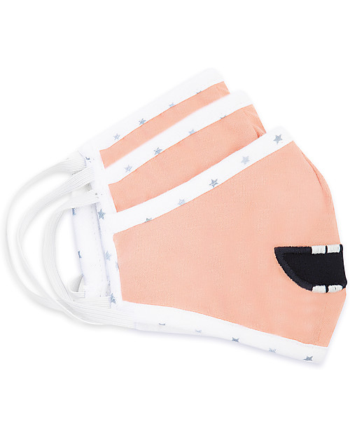 Tikiri Pacco da 3 Mascherine Lavabili per Bambini - Orso - 3 Strati - Filtraggio oltre 95% - 100% Cotone certificato Oeko-Tex Mascherine Protettive_
