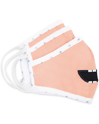 Tikiri Pacco da 3 Mascherine Lavabili per Bambini - Orso - 3 Strati - Filtraggio oltre 95% - 100% Cotone certificato Oeko-Tex Mascherine Protettive_