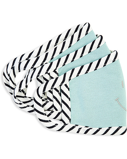 Tikiri Pacco da 3 Mascherine Lavabili per Bambini - Sorriso Blu - 3 Strati - Filtraggio oltre 95% - 100% Cotone certificato Oeko-Tex Mascherine Protettive_