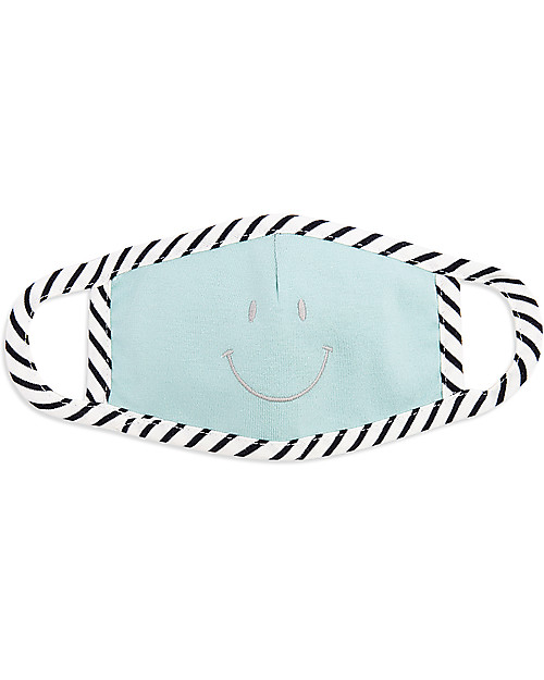 Tikiri Pacco da 3 Mascherine Lavabili per Bambini - Sorriso Blu - 3 Strati - Filtraggio oltre 95% - 100% Cotone certificato Oeko-Tex Mascherine Protettive_