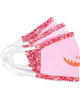 Tikiri Pacco da 3 Mascherine Lavabili per Bambini - Sorriso Mostro - 3 Strati - Filtraggio oltre 95% - 100% Cotone certificato Oeko-Tex Mascherine di Protezione Individuale