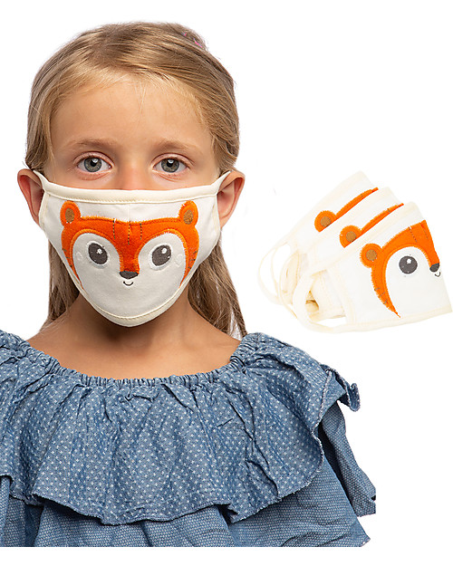 Tikiri Pacco da 3 Mascherine Lavabili per Bambini - Tigre - 3 Strati - Filtraggio oltre 95% - 100% Cotone certificato Oeko-Tex Mascherine Protettive_
