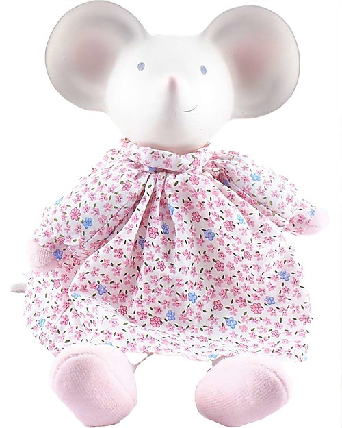 Tikiri Pupazzo Meiya la Topolina con abito Floreale - Caucciù Naturale e Cotone Bio -25cm Pupazzi