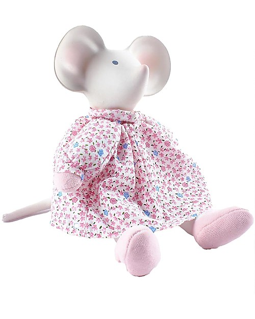 Tikiri Pupazzo Meiya la Topolina con abito Floreale - Caucciù Naturale e Cotone Bio -25cm Pupazzi