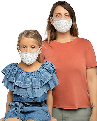 Tikiri Set di due Mascherine Lavabili Mamma + Bambina/o - 3 Strati - Filtraggio oltre 95% - 100% Cotone certificato Oeko-Tex Mascherine di Protezione Individuale